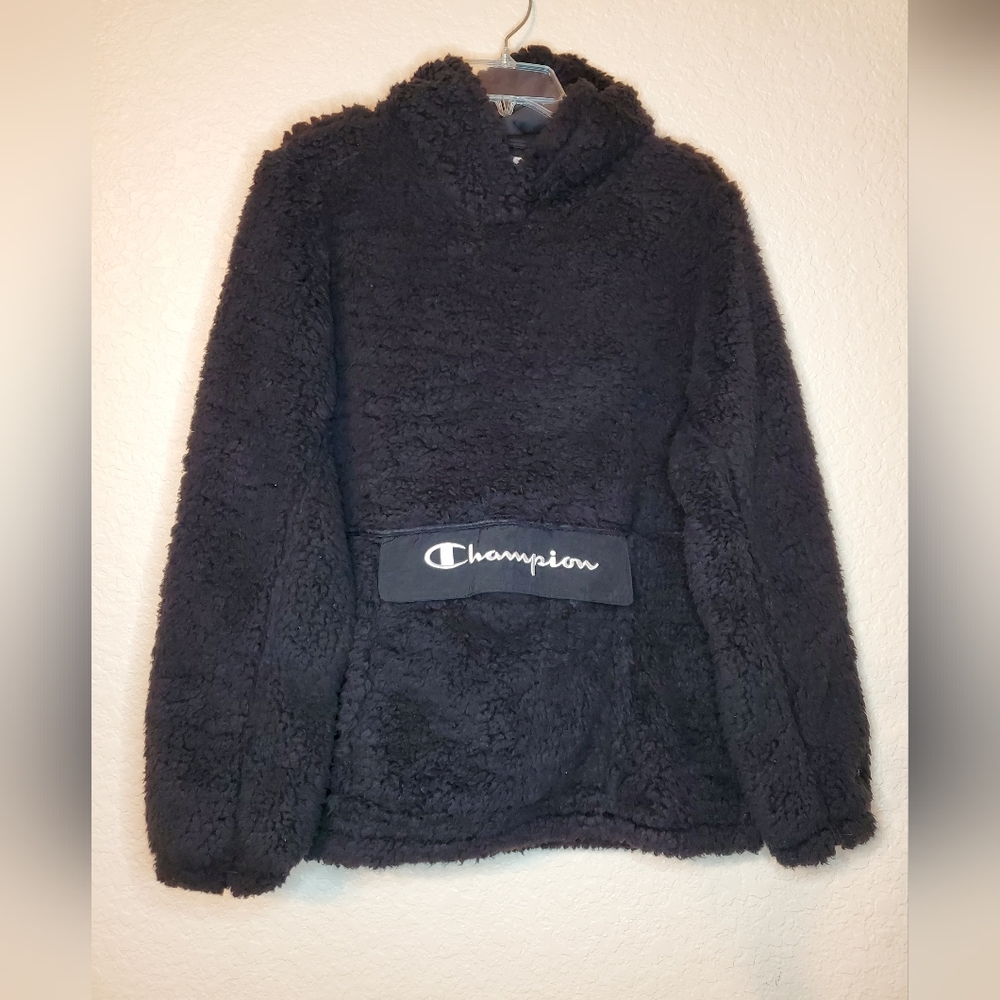 Champion black sherpa hoodie, size large.